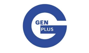 Logo Gen Plus. Buchstabe G groß und Fett-Gedruckt zentriert in blauer Schriftfarbe..