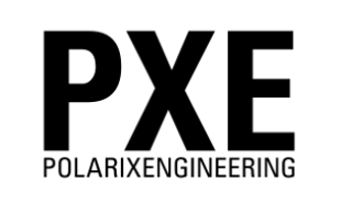 Logo Polarixengineering. Buchstaben PXE in großer Schrift zentriert in schwarzer Schriftfarbe.